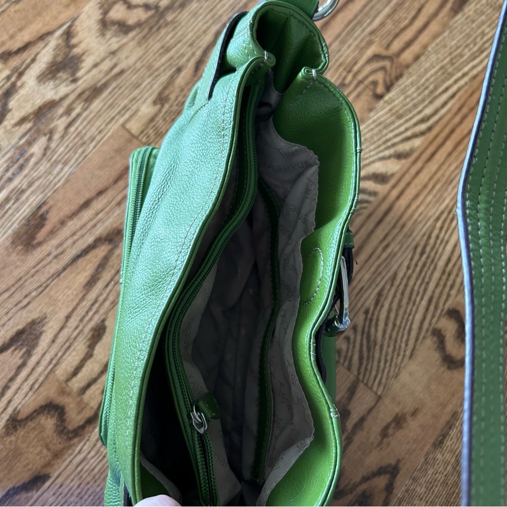 Tignanello green leather shoulder bag satchel purse - Picture 7 of 16